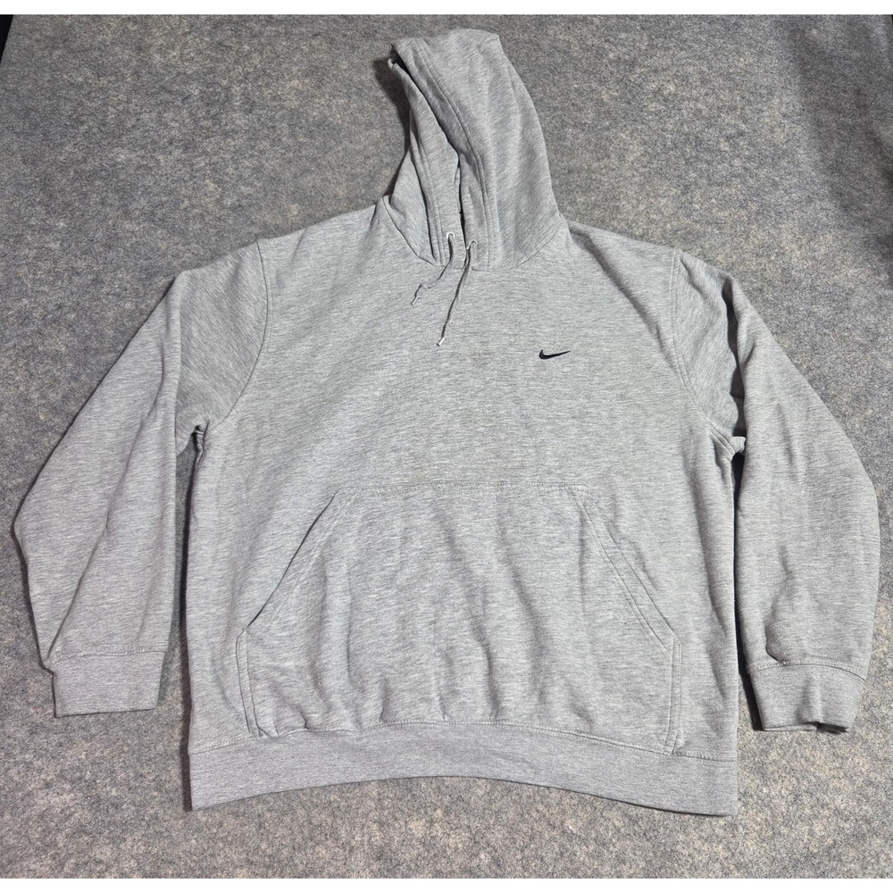 Vintage Nike Mens Heather Gray Pullover Hoodie Embroidered Swoosh Size Large